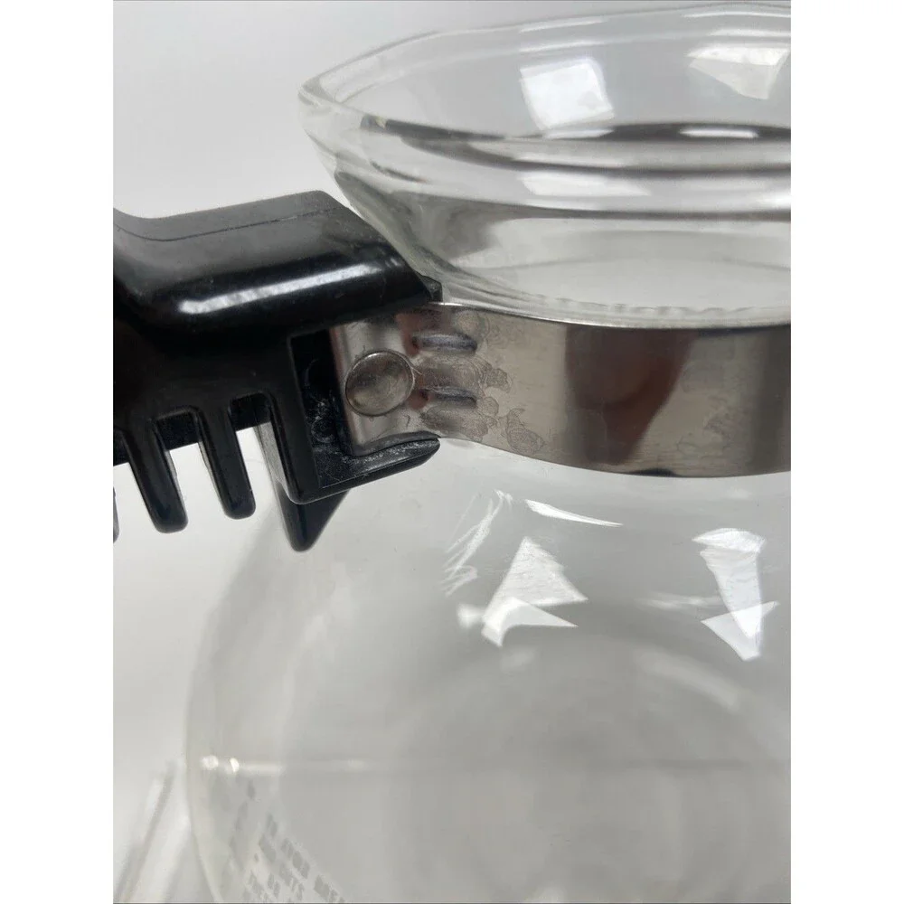 Vintage Gemco The Whistler Glass Coffee Tea Pot  Carafe 10 Cup Black Handle